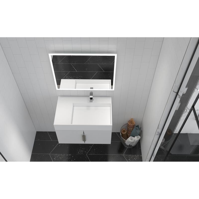 Amazon 30" Wall Mounted Bathroom Right Basin Vanity Set w/ White Top