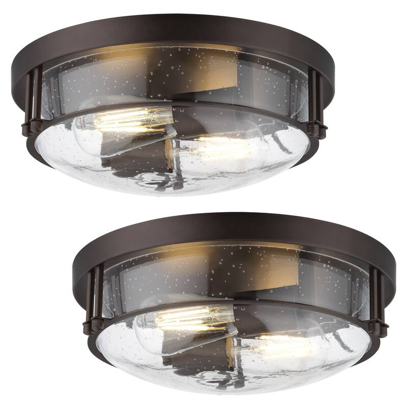 2-Light Black Glass Ceiling Light