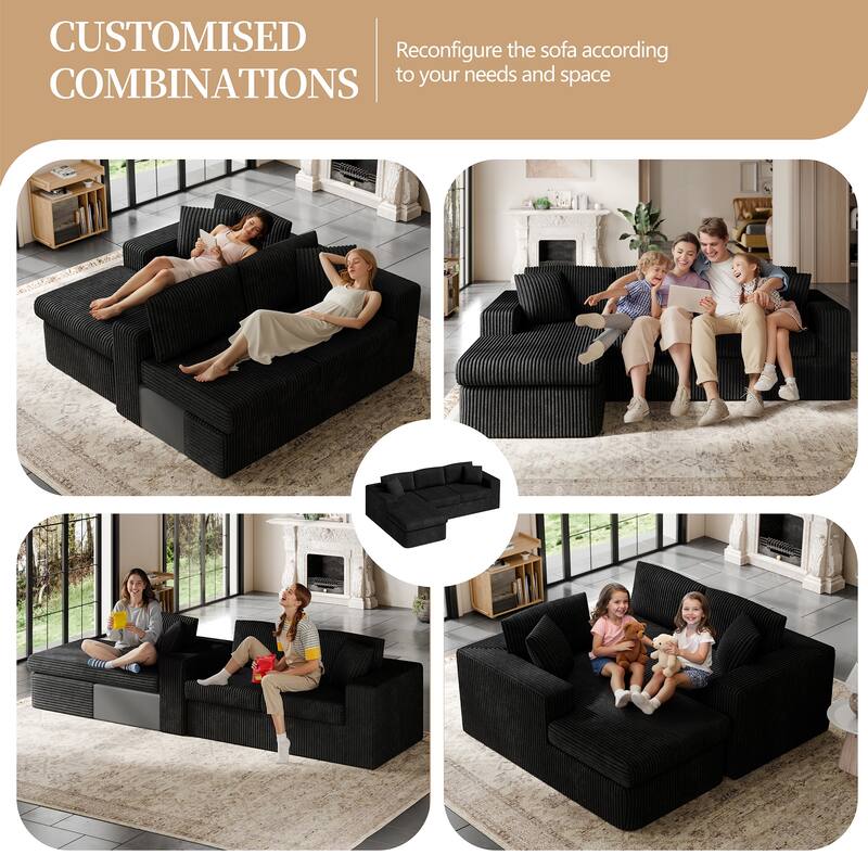Futzca No-Assembly Modular Sofa, Corduroy Couch with High-Density Foam