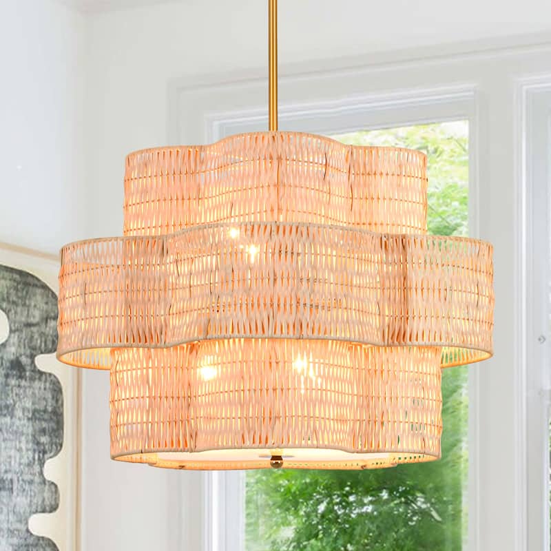 Rennnsan 24 in. 6-Light Brass Farmhouse Tiered Chandelier with Flower Shape - 24.0 in. W x 16.3 in. H - 24.0 in. W x 16.3 in. H - Gold