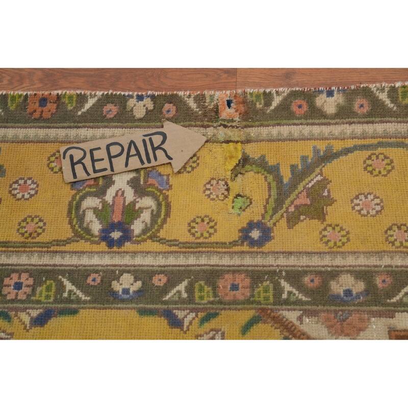 Hand Knotted Oriental 100% Wool Carpet Traditional Floral Yellow & Gold Tabriz Area Rug - 12' 3'' X 9' 7''