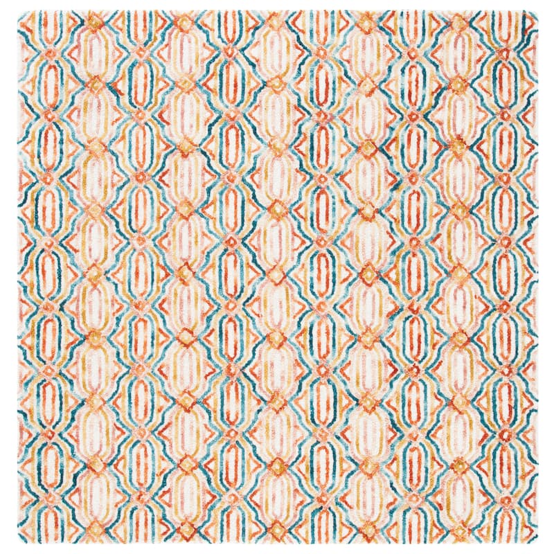 SAFAVIEH Handmade Trace Consuela Geometric Wool Rug - 6' Square - Ivory/Navy