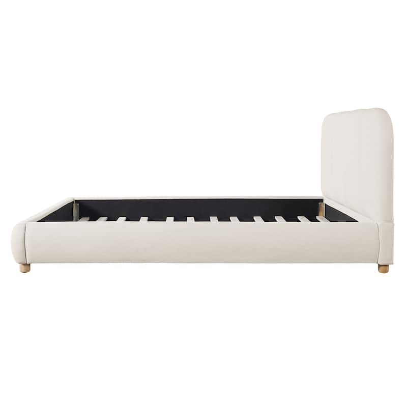 Christopher Knight Home - Modern Upholstered Linen Fabric Bed Frame with Wooden Leg - with Curved Headboard Design