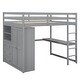 preview thumbnail 15 of 33, Full Size Loft Bed with Desk & Wardrobe, Solid Wood Kids Loft Bedframe w/3 Storage Drawers & 2 Shelves, Maximum Space Design