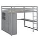 preview thumbnail 15 of 15, Full Size Wood Loft Bed with Built-in Wardrobe, Desk, Storage Shelves, and Drawers