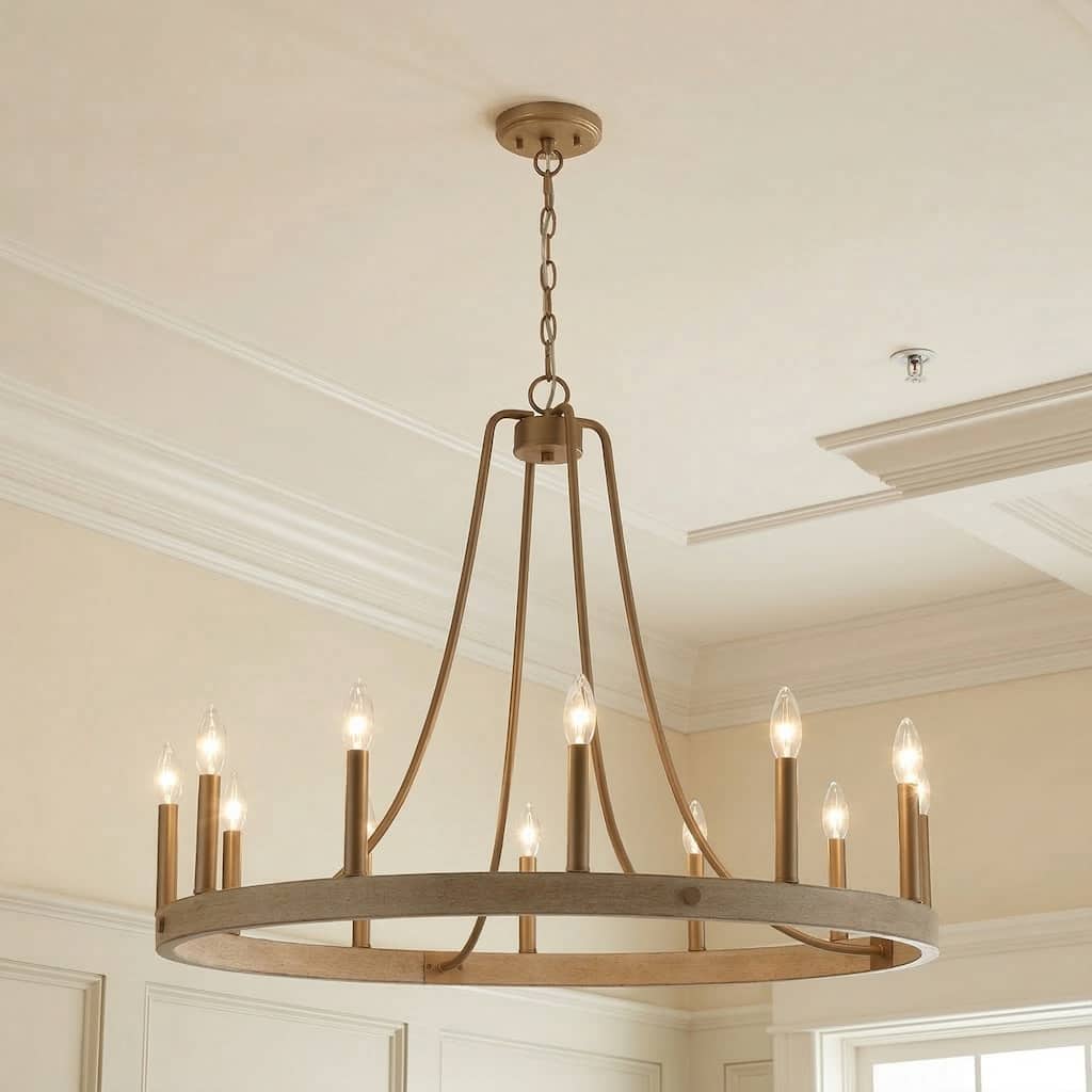 Acroma 12-light Farmhouse Modern Wagon Wheel Chandelier Candle Dining Room Lighting - 34''
