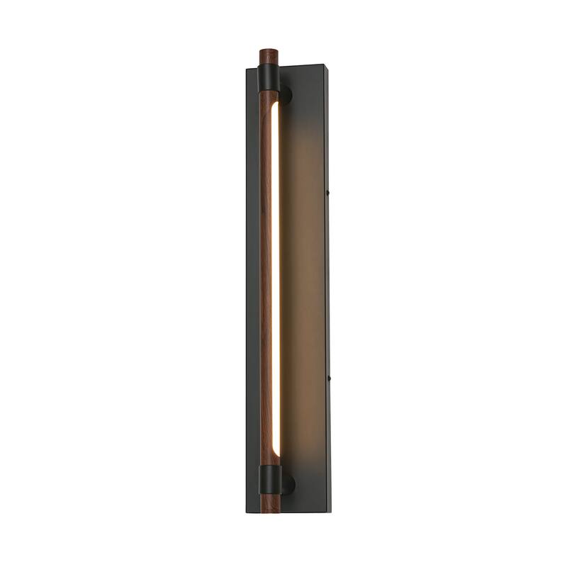 23.6" W Modern Rotatable Linear LED Dimmable Wall Sconce in Matte Black and Wood Grain Finish for Hallway or Bathroom