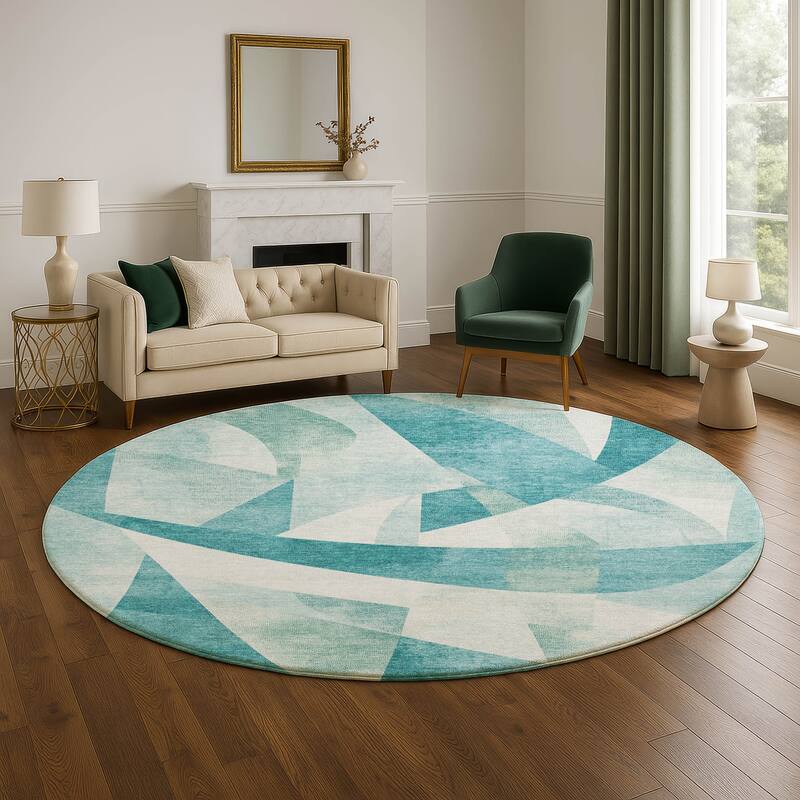 Premium Washable Super Soft Abstract Contemporary Mayfield Rug - 8' x 8' - Teal