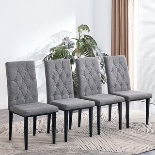 Modern Linen Upholstered Tufted Dining Chairs Set of 4 with Metal Legs ...
