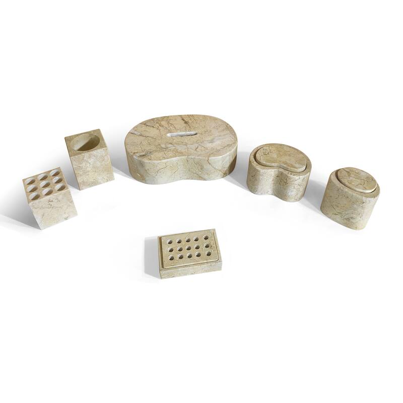 Roomfitters Marble Bathroom Accessories Set, Natural Stone Countertop Accessory Set, Solid Marble Vanity Set