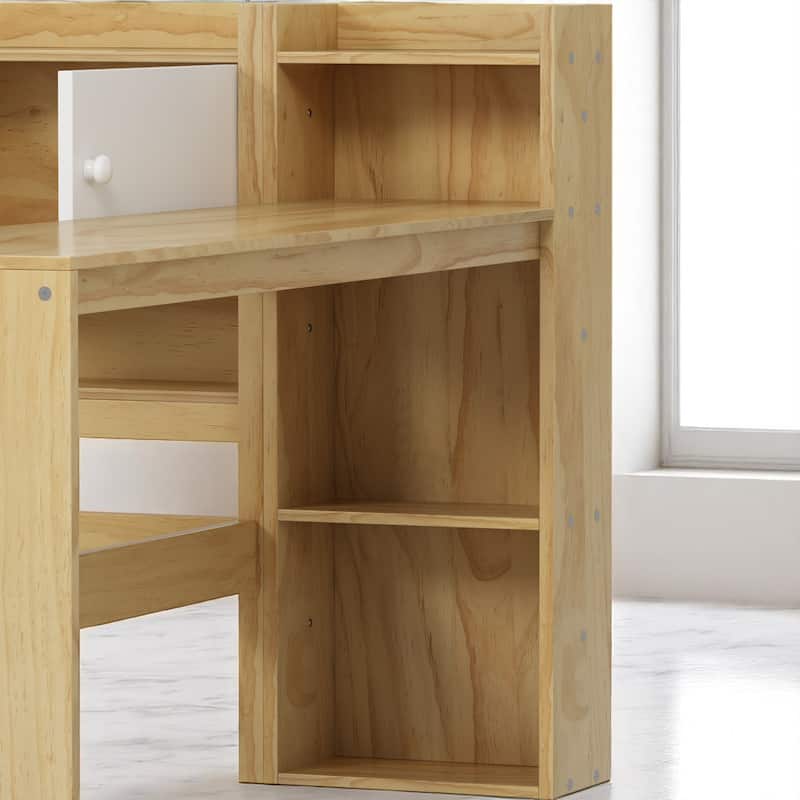 Space-Saving L-Shaped Daybed with Seven Storage Cabinets, Two Drawers, and Adjustable Study Desk