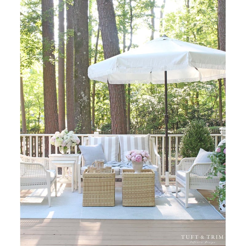 SAFAVIEH Ronette Fringe 9 Ft Crank Outdoor Umbrella