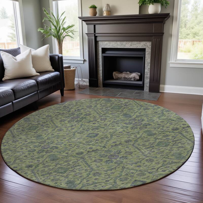 Premium Washable Super Soft Traditional Persian Mayfield Rug - Lime - 8' x 8'