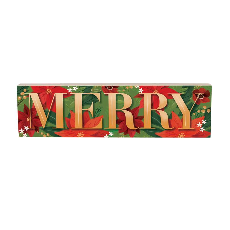Holiday Mantel Sign - "Merry" - 18" x 5" - Multicolor