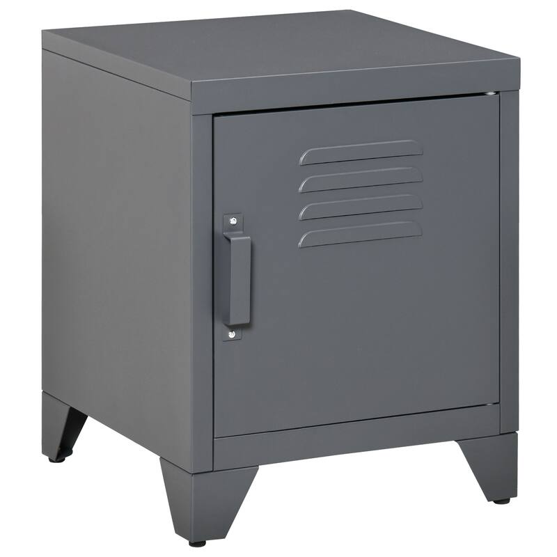 HOMCOM Industrial End Table, Living Room Side Table with Locker-Style Door and Adjustable Shelf - 15.75"x15.75"x19.75"