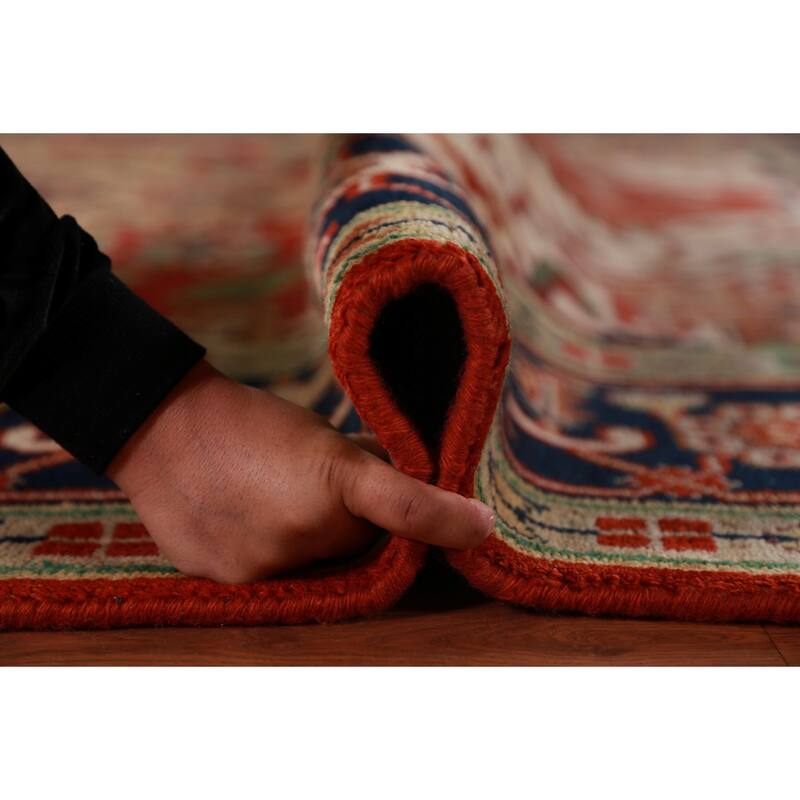Geometric Medallion Heriz Serapi Area Rug Hand-Knotted Wool Carpet - 8'11"x 11'9"