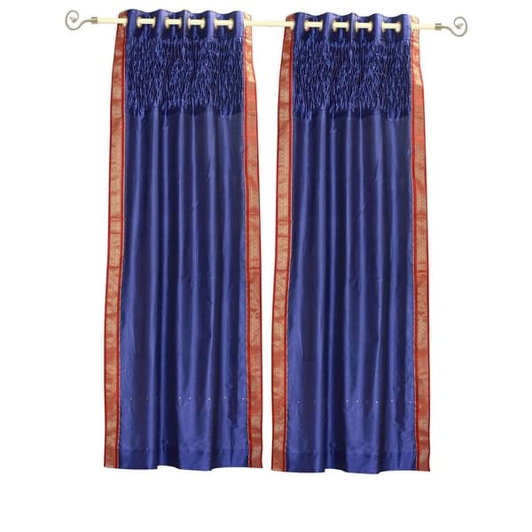 Blue Grommet Top Sheer Sari Curtain Panel with beaded hand design ...