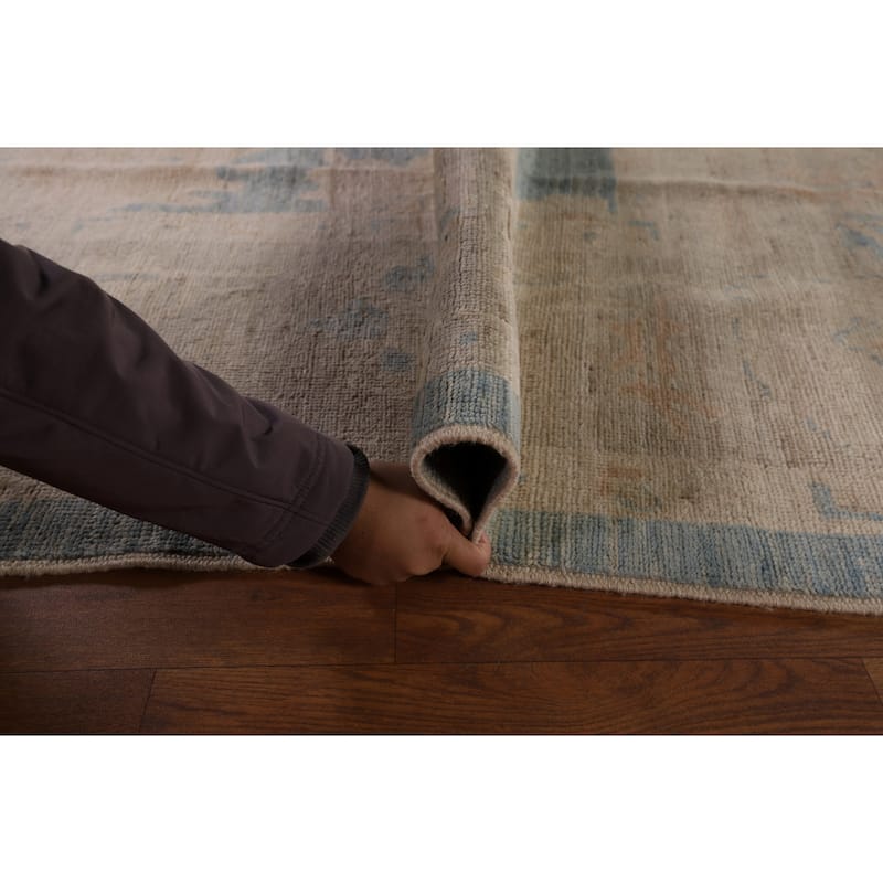 Blue Floral Oushak Vegetable Dye Area Rug Handmade Wool Carpet - 8'5" x 10'0"