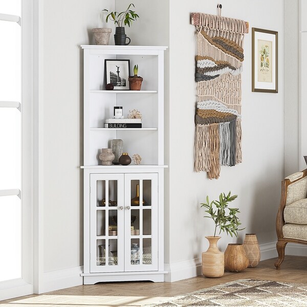 Spirich Home Bathroom Tall Corner Storage Cabinet Floor Slim