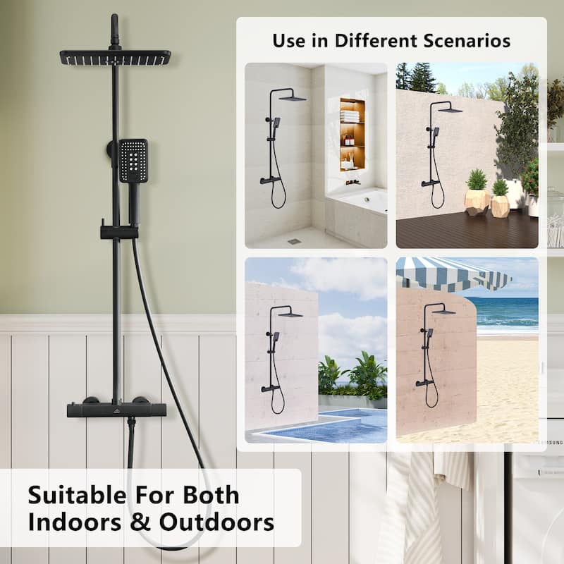 3-Spray Patterns Thermostatic Rain Shower Faucet Wall Mount Dual Shower Heads - 11.4" x 7.5"