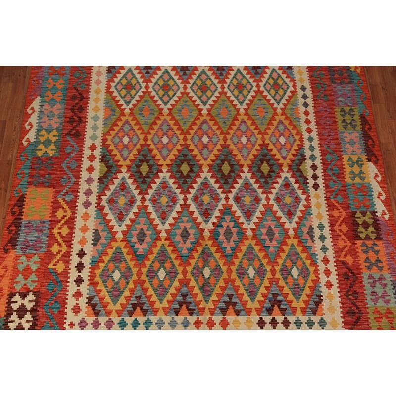 Kilim Oriental Area Rug Hand-Woven Wool Carpet - 8'2" x 9'8"