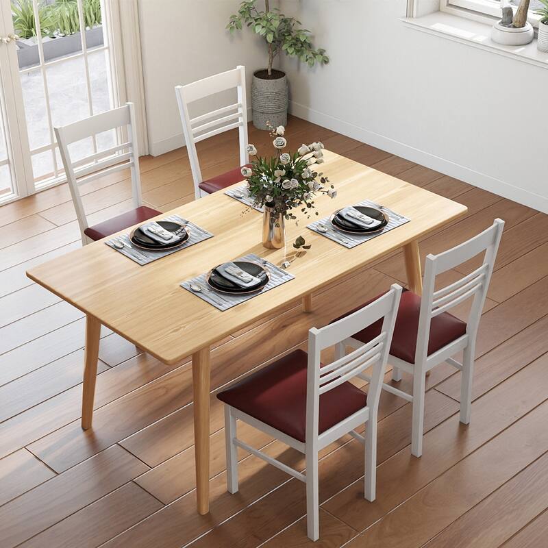 Gymax Wood Dining Chairs Set of 2 w/Rubber Wood Frame Padded Seat &