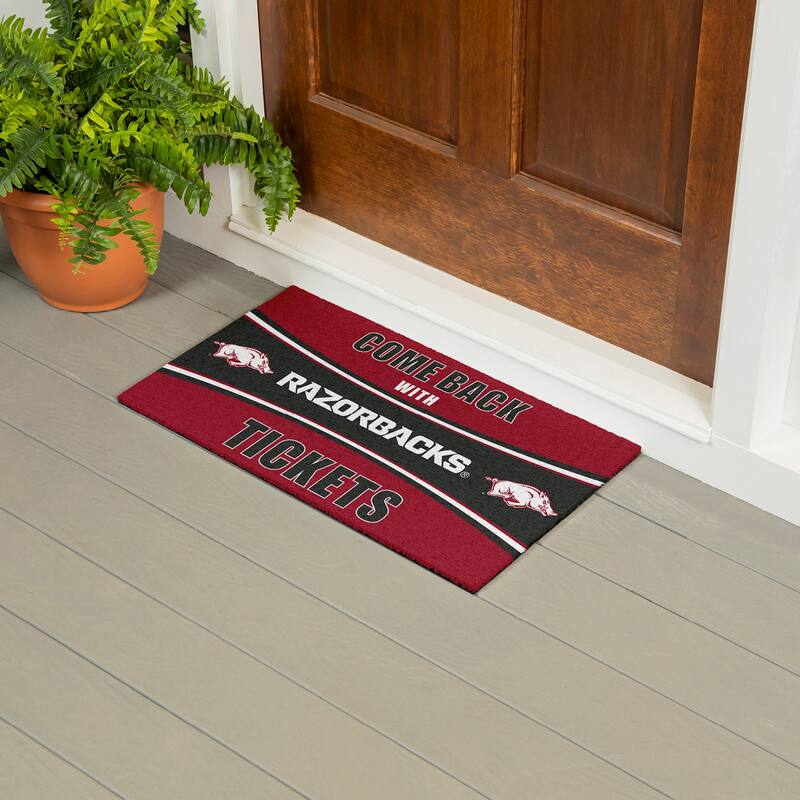 University of Arkansas 28 in. x 16 in. PVC "Come Back With Tickets" Trapper Door Mat
