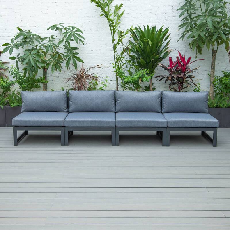 LeisureMod Chelsea 4-Piece Armless Patio Sectional Sofa Set with Cushions for Patio Porch Backyard Garden