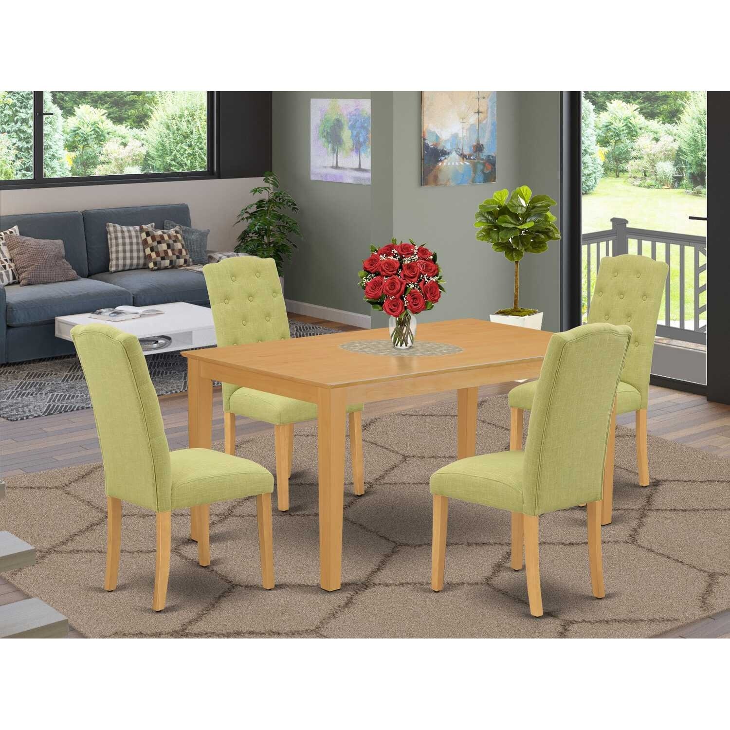 HomeStock 5-Pc Natural Oak Finish Solid Wood Top - Rectangular Dining Room Set - Seats 4