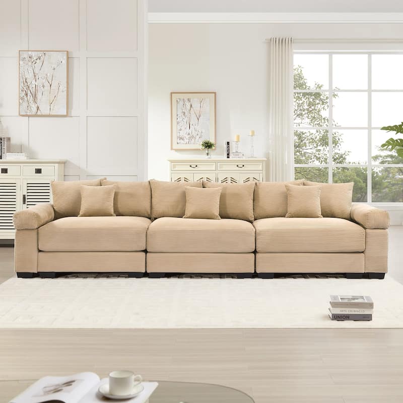 Rossetta 3-Seater Modern 130" Premium Corduroy Modular Deep Seating Sectional Couch, Easy Assembly