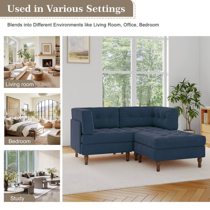 Corduroy Upholstered Modular Corner Sectional Sofa with Reversible Ottoman