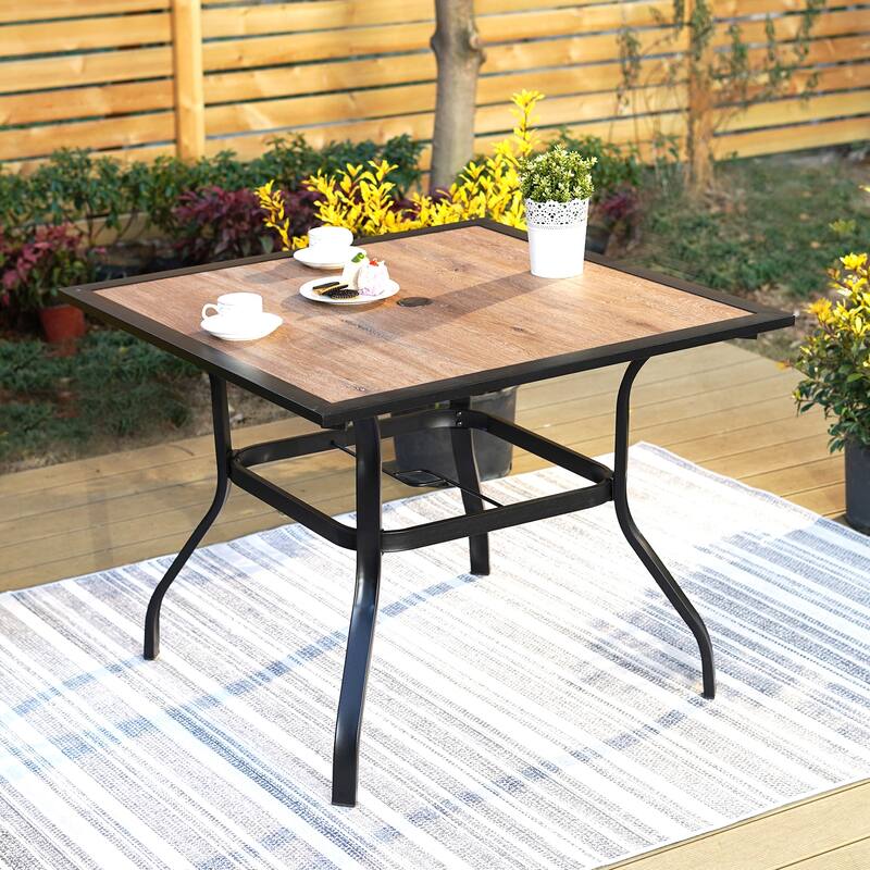 MAISON ARTS 37" Square Patio Dining Table Outdoor Furniture Table - Wood-grain tabletop