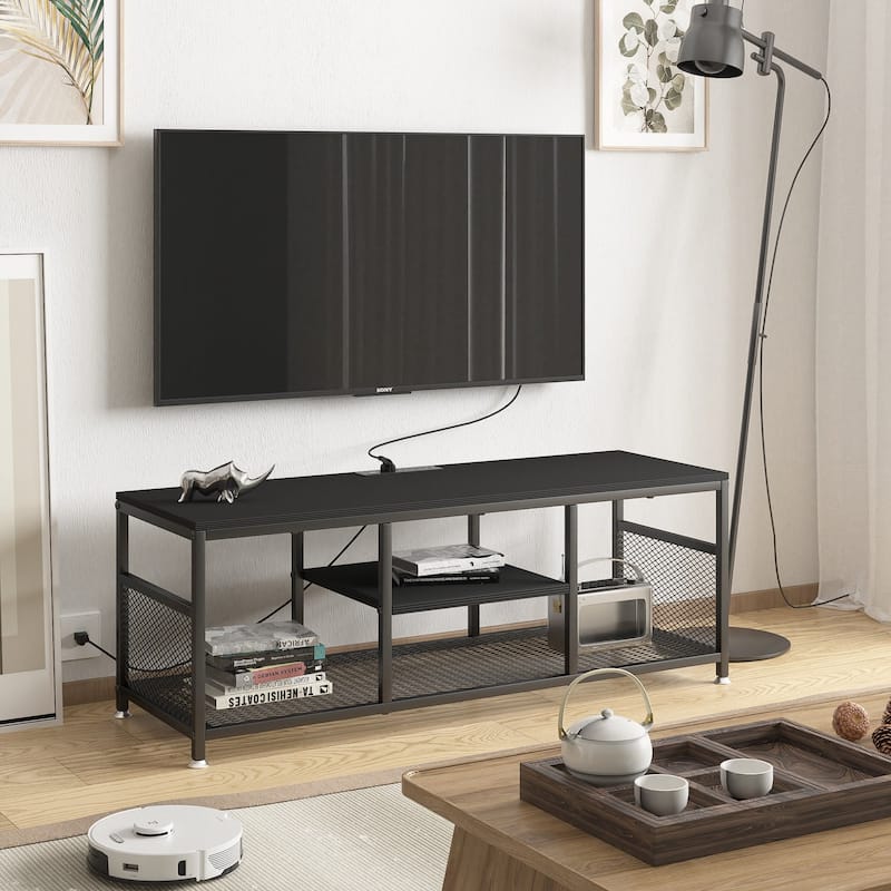 VECELO 47 Inch TV Stand TV Media Console Table Entertainment Center with Power Outlets and Open Storage Shelves - 47 inches