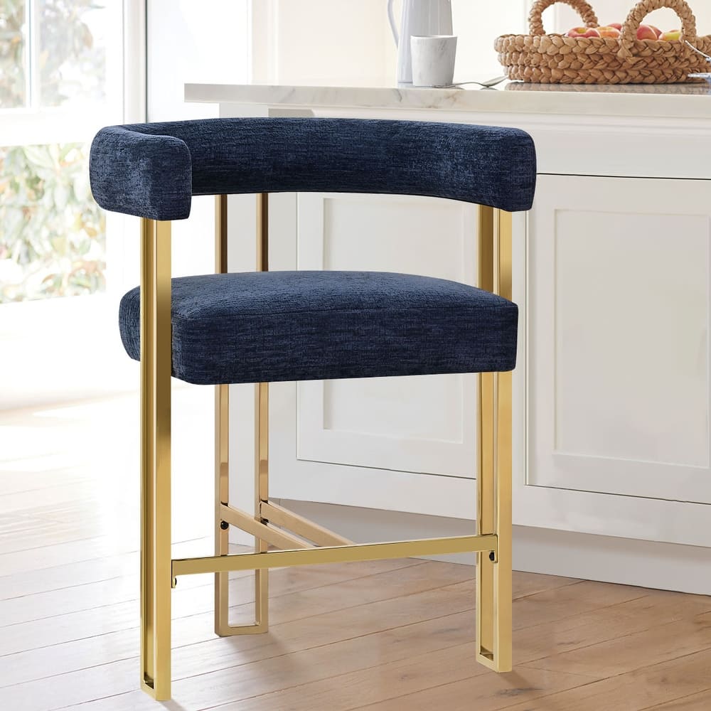 25" Seat Height Upholstered Chenille Gold Matel Counter Stool