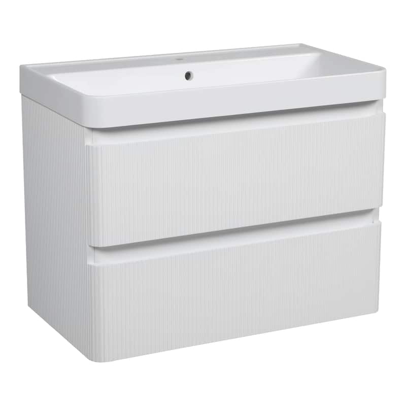 Modern Wall-Mounted Bathroom Vanity with Washbasin Luxury White Matte Non-Toxic MDF-30"-Omega R-line 40" - White - 36"-Omega R 40" Mirror - Matte