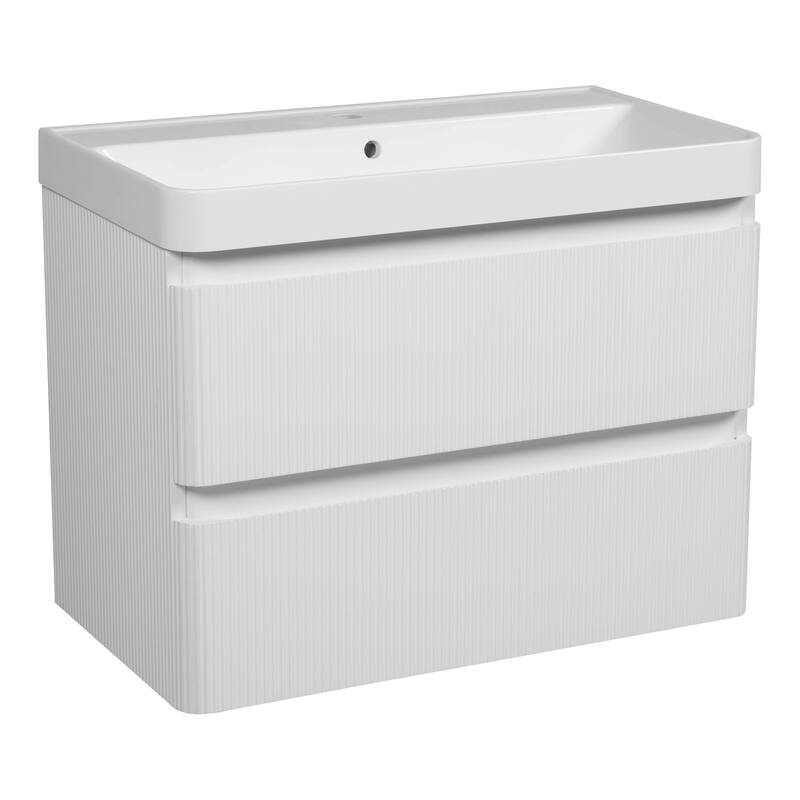 Modern Wall-Mounted Bathroom Vanity with Washbasin Luxury White Matte Non-Toxic MDF-30"-Simple 24" - White - 36"-Simple 24" Mirror - Matte