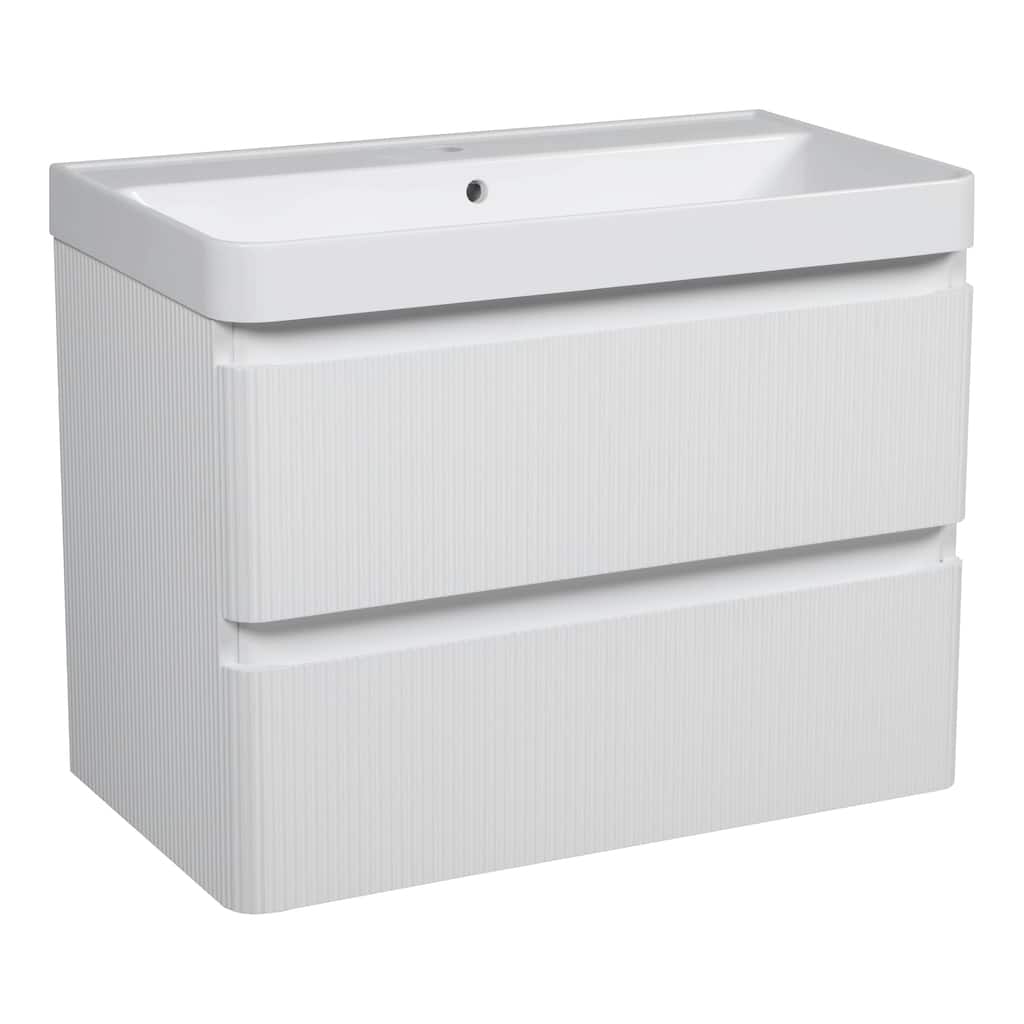 Modern Wall-Mounted Bathroom Vanity with Washbasin Luxury White Matte Non-Toxic MDF-30"-Simple 24"