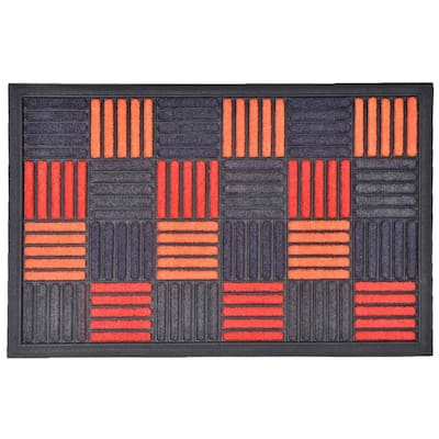 Sheltered Front Door Mat Nylon Rubber Checkered Rug 24x16 Orange
