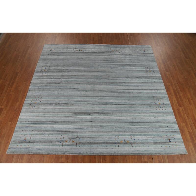 Striped Tribal Gabbeh Oriental Square Rug Handmade Wool Carpet - 9'9" x 9'8"