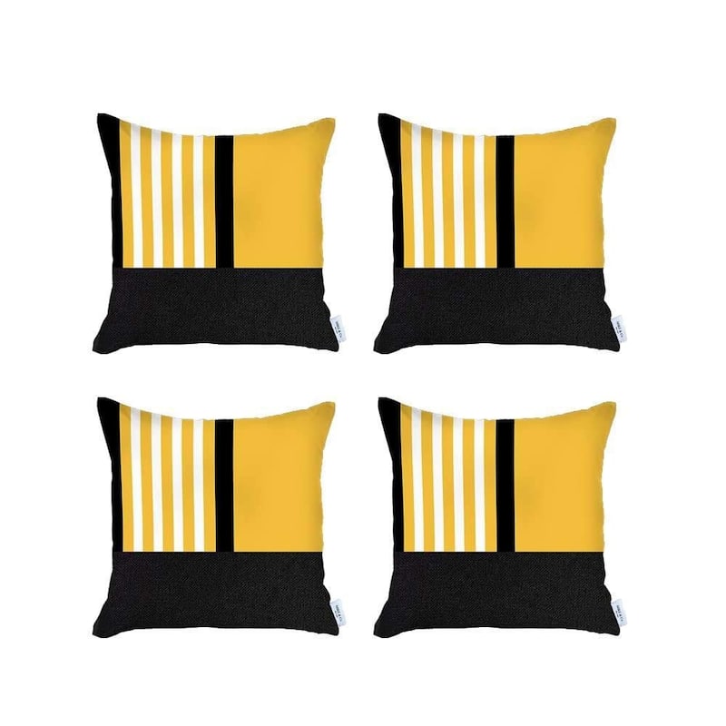 HomeRoots Set of Four 18" Yellow and Black Color Block Throw Pillow