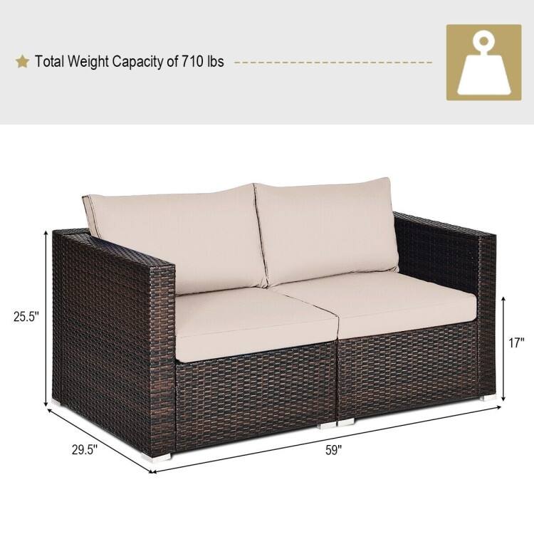 2PCS Patio Rattan Sectional Conversation Sofa Set - 29.5" x 29.5" x 25.5" (L x W x H)