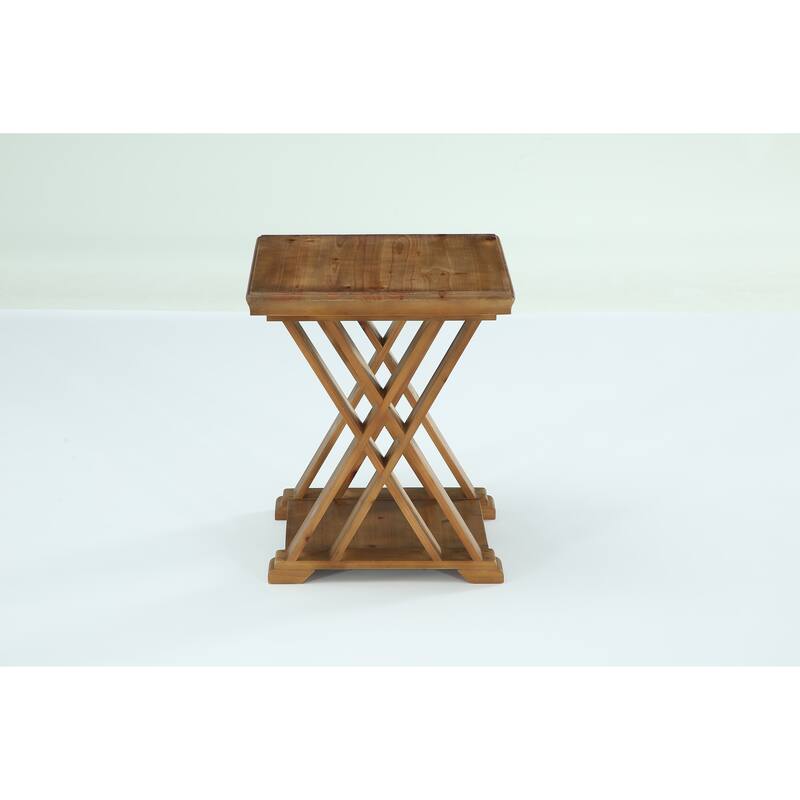 2-Tier Solid Wood End Table with Storage, 20 Inch Square Side Table