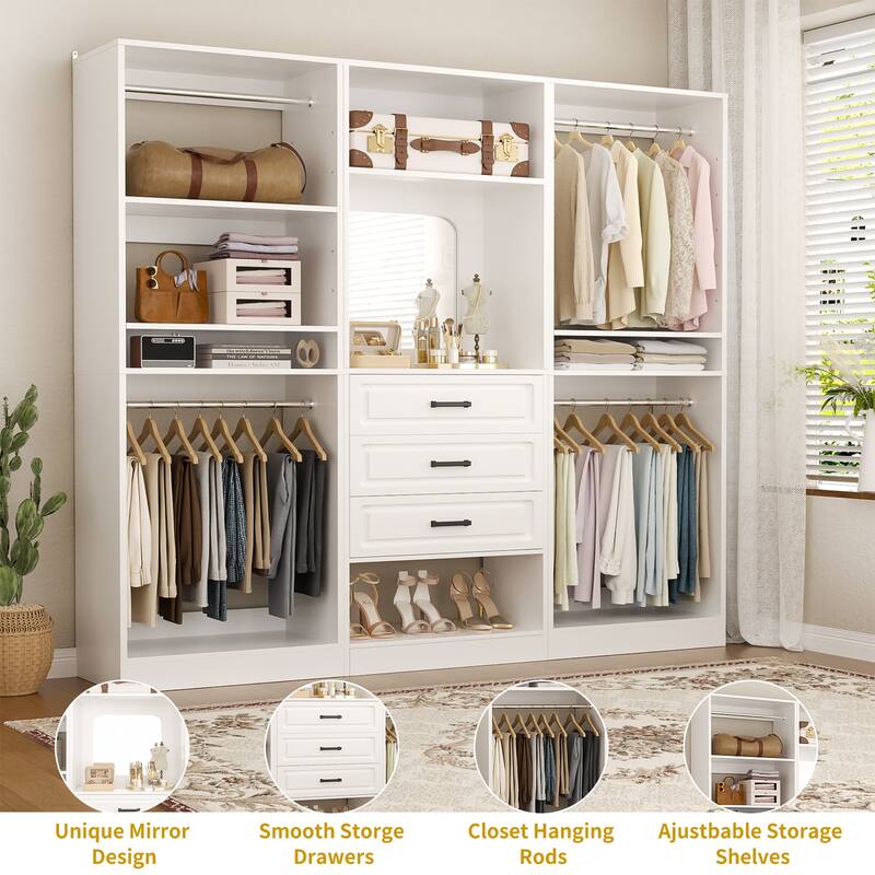 Cimly Set of 3 Closet System with Drawers, Freestanding Closet Organizer with Adjustable Shelves and Hanging Rods