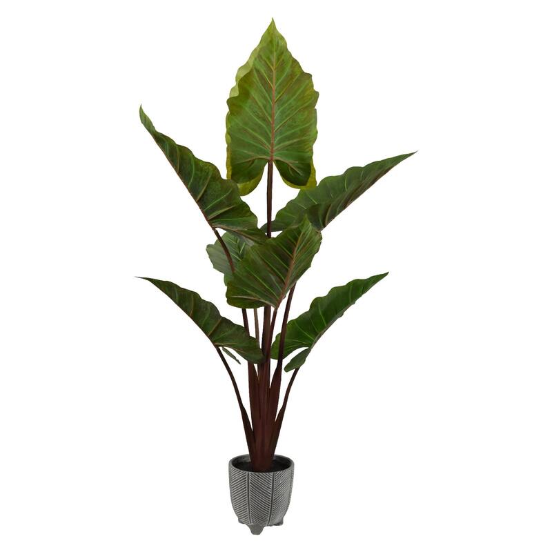 American Art Decor Artificial Rainbow Taro Tree in Cement Pot Faux Plant for Home or Office - 60"