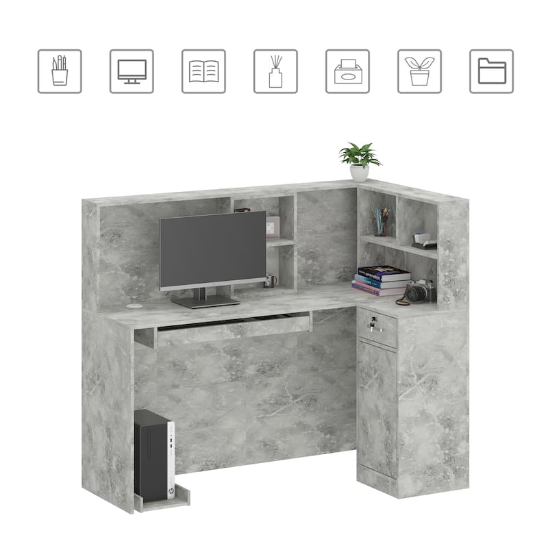 55.9-inch L-shaped Black or White Marbled Wood Reception Desk