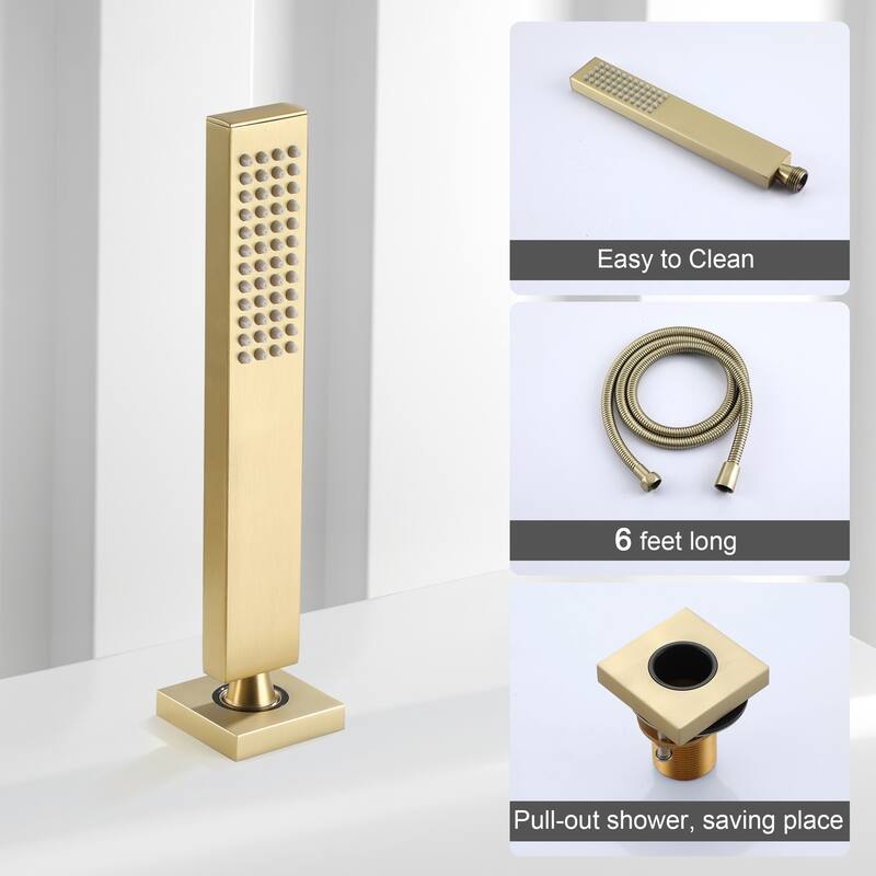 CASAINC Single-Handle Tub Mount Roman Tub Faucet with Hand Shower in Brushed Gold