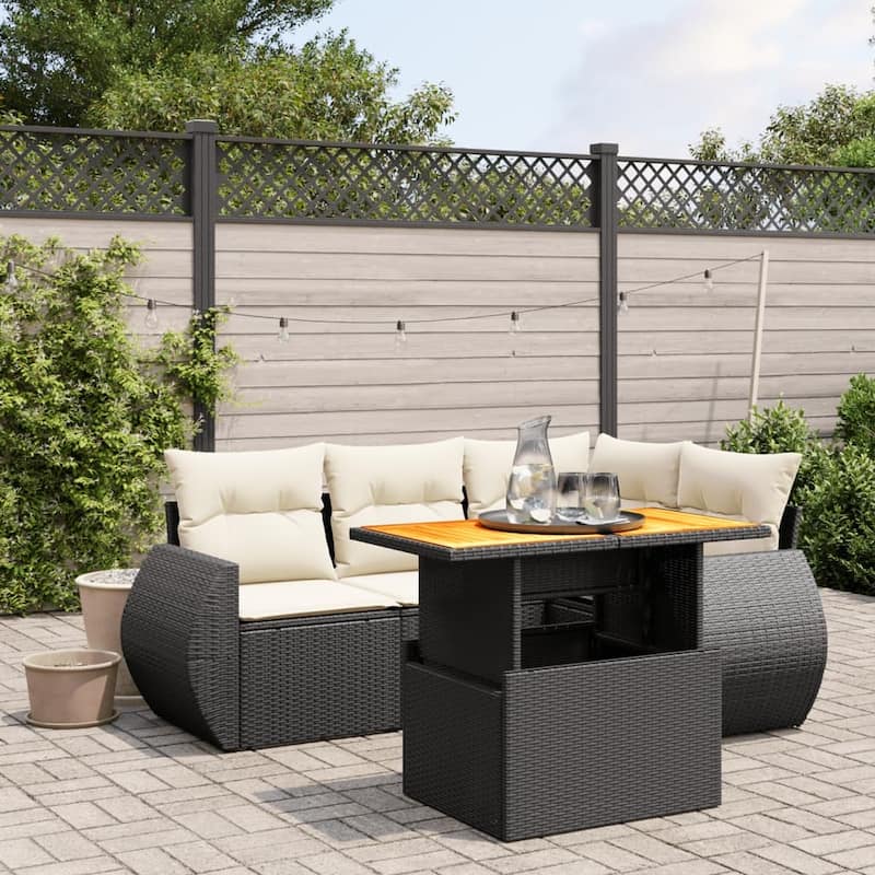 vidaXL Patio Sofa Set with Cushions Lounge Sofas and Table 5 Piece Poly Rattan - 21.7 x 39.4 x 28.7 - Black