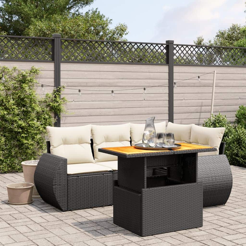 vidaXL Patio Sofa Set with Cushions Lounge Sofas and Table 5 Piece Poly Rattan - 21.7 x 39.4 x 28.7