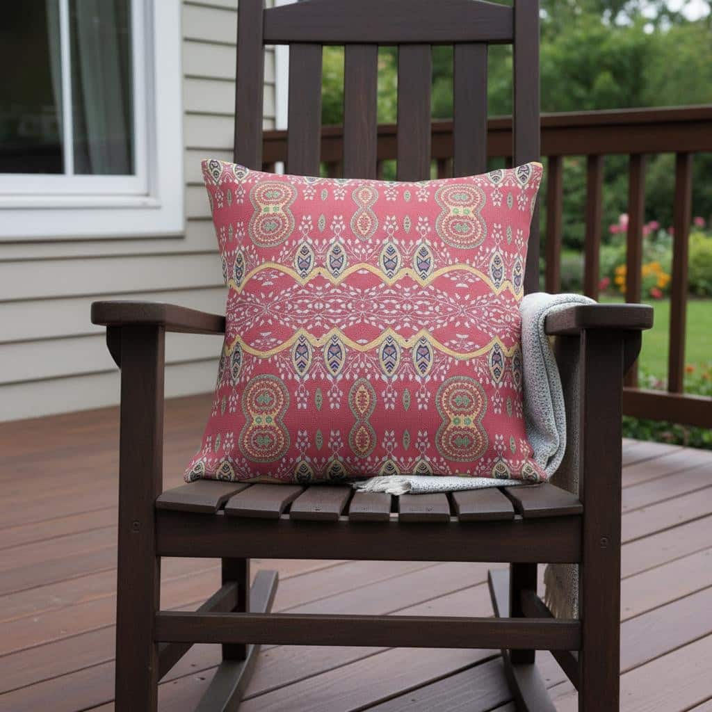 HomeRoots 18" x 18" Red Blown Seam Paisley Indoor Outdoor Throw Pillow - 18.00' X '5.00' X '18.00