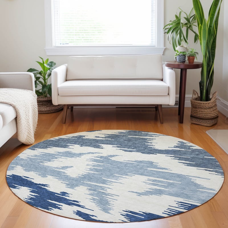 Premium Washable Super Soft Modern Chic Mayfield Rug - Navy - 8' x 8' - Round